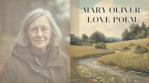"Soft, romantic nature illustration representing Mary Oliver’s love poems, featuring gentle sunlight, natural landscape, and poetic atmosphere."